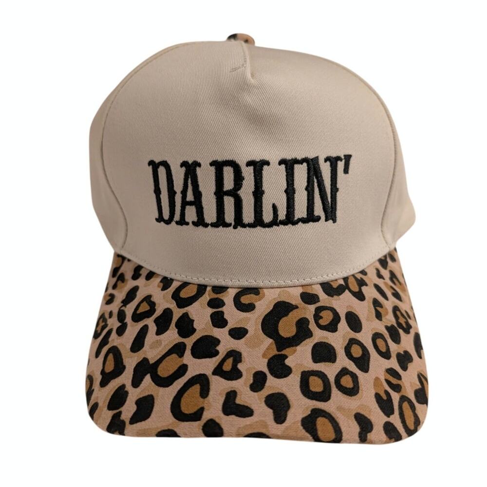 NEW Darlin Tan Beige Cream Leopard Print Adjustable Baseball Women's Hat